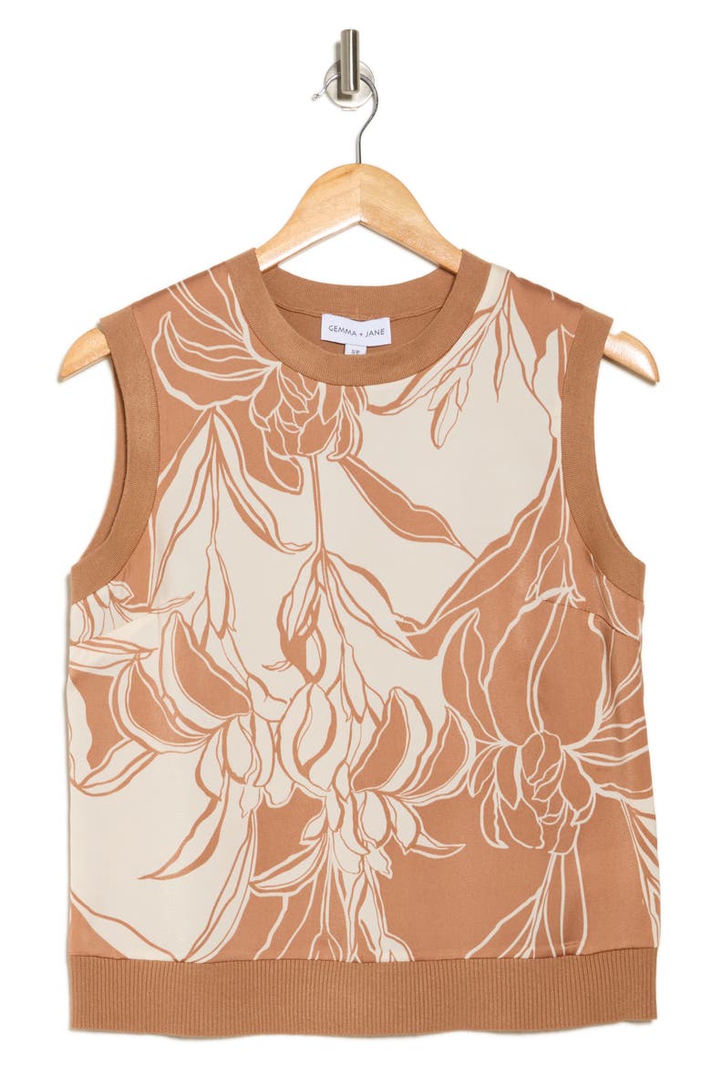 Crewneck Print Sleeveless Top, Alternate, color, MOCHA MOUSSE/ IVORY