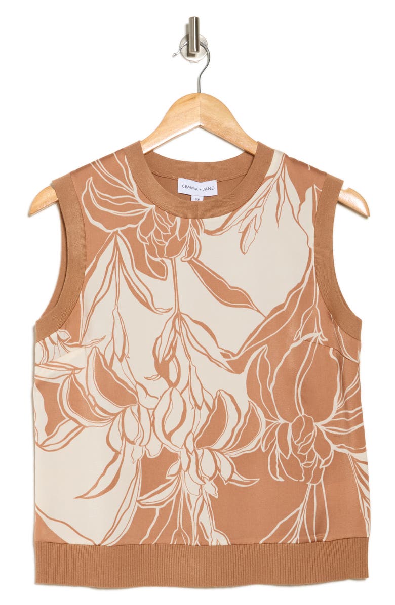 Gemma + Jane Crewneck Print Sleeveless Top, Alternate, color, Mocha Mousse/ Ivory