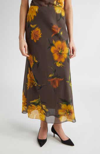 Lela Rose Floral Chiffon Bias Cut Skirt