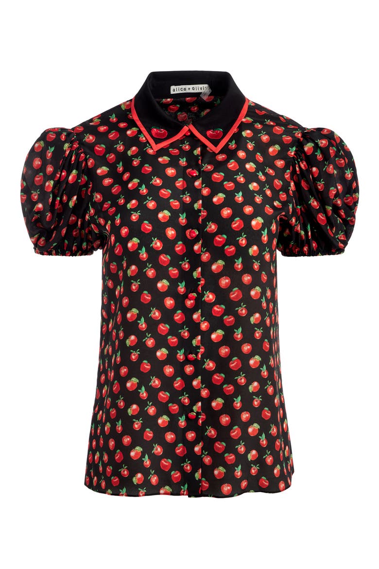 Willa Embroidered Puff Sleeve Silk Top, Alternate, color, PINK LADY APPLE