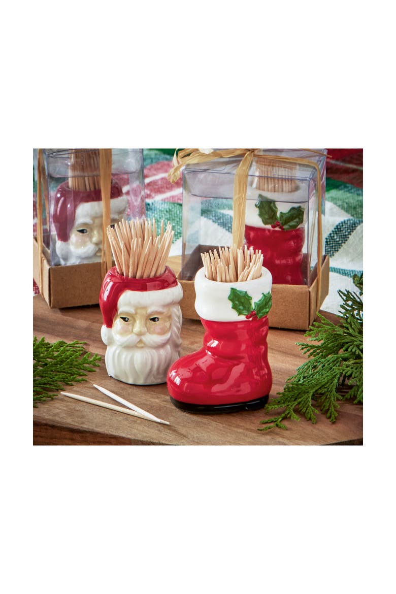 Santa Boot Toothpick Holder Set - Festive Ceramic Decor, Alternate, color, Red