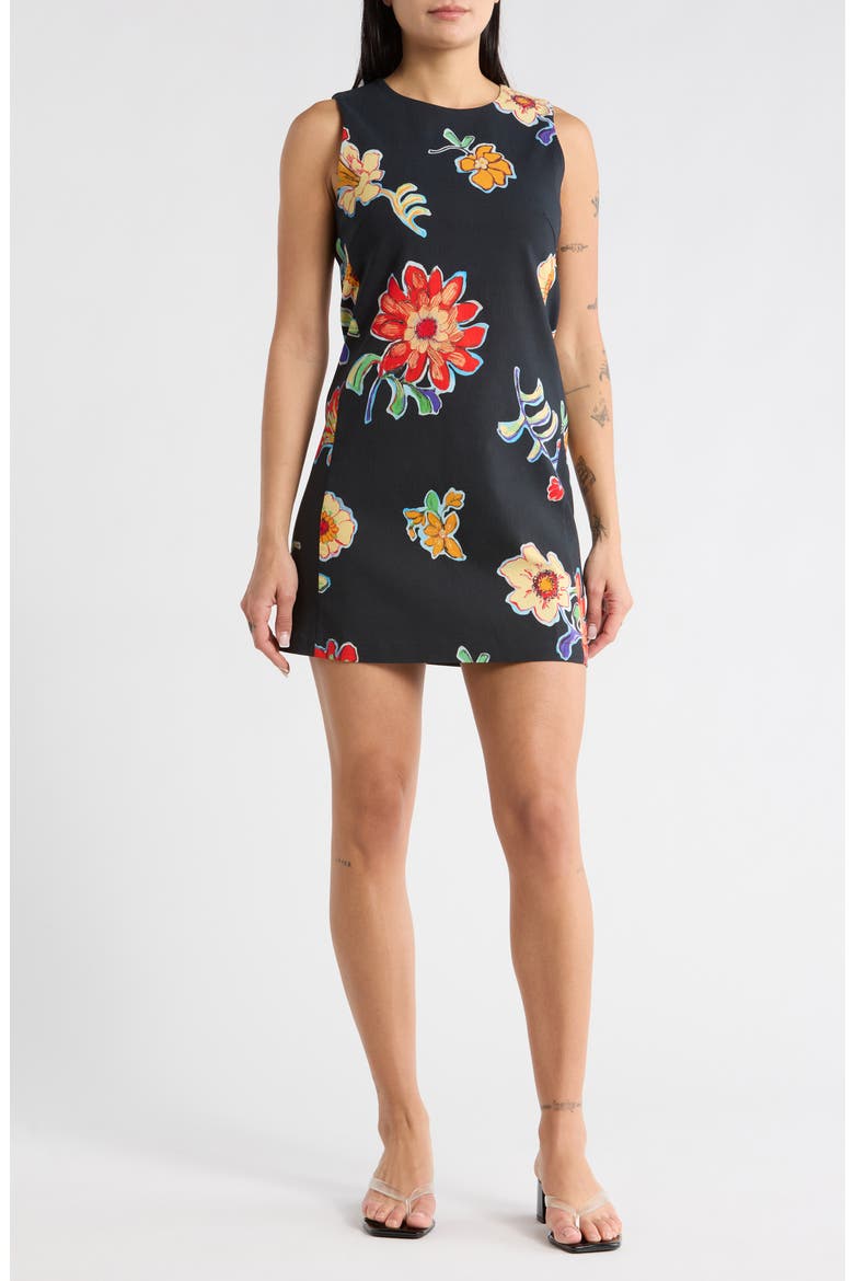 Floral A-Line Minidress, Main, color, BLACK