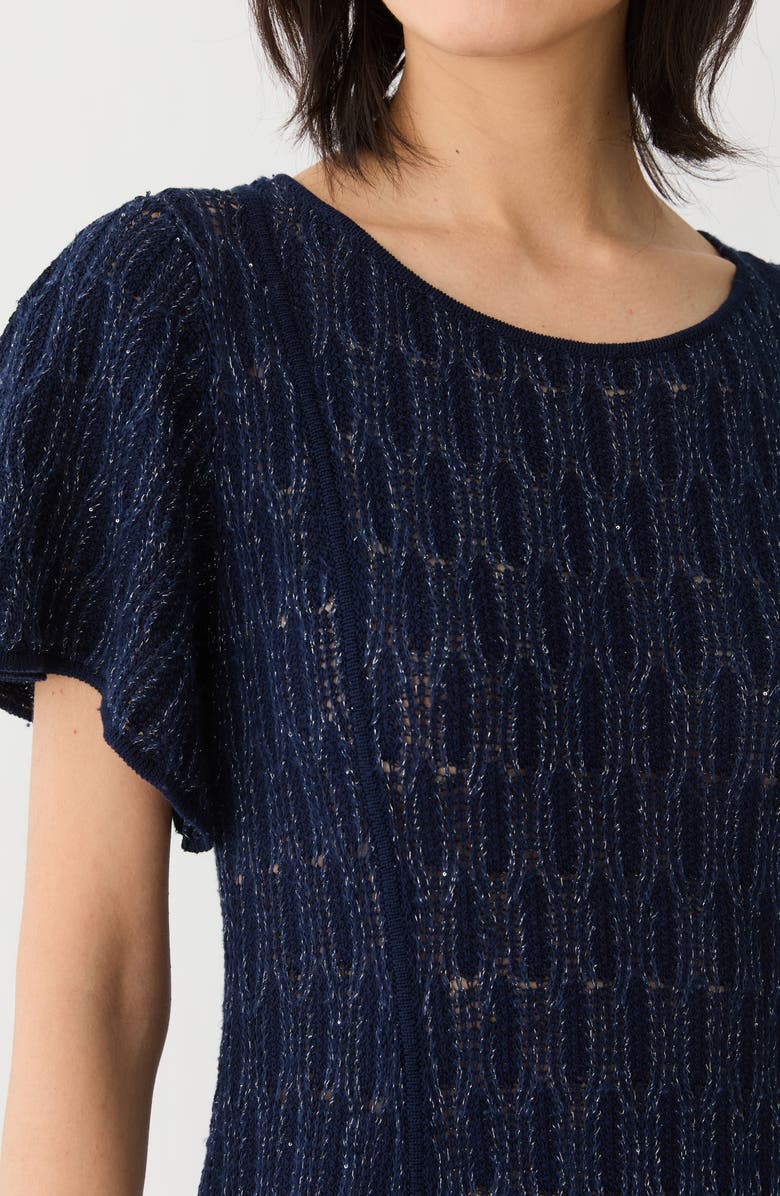 Lafayette 148 New York Textured Lace Stuch Sequin Knit Dress, Alternate, color, Ink Metallic