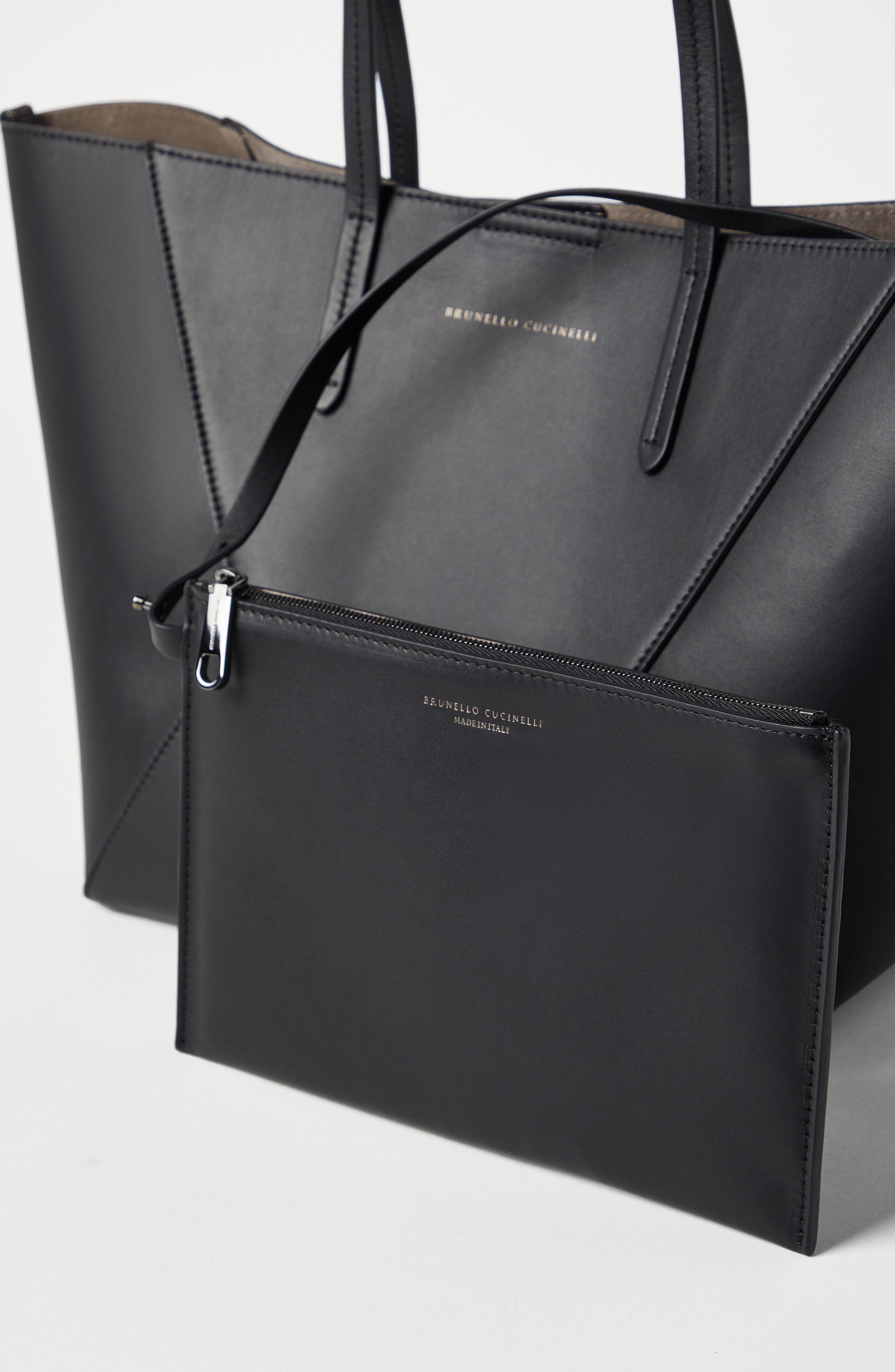 Brunello Cucinelli Calfskin small BC Duo bag, Alternate, color, Black