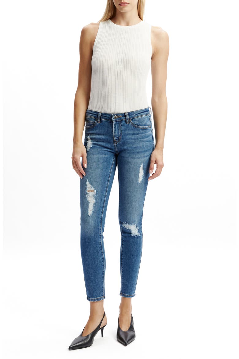 Kate Low Rise Ripped Skinny Jeans, Alternate, color, DARK DENIM