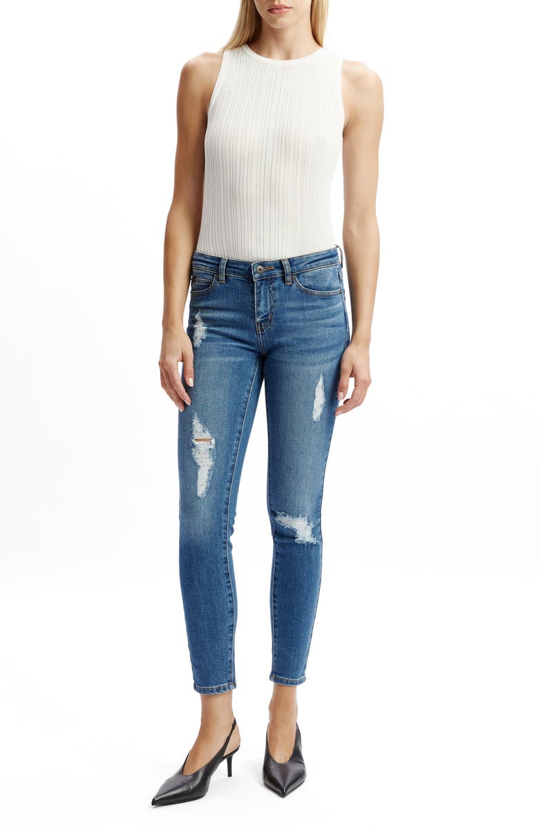 Bardot Kate Low Rise Ripped Skinny Jeans, Alternate, color, Dark Denim