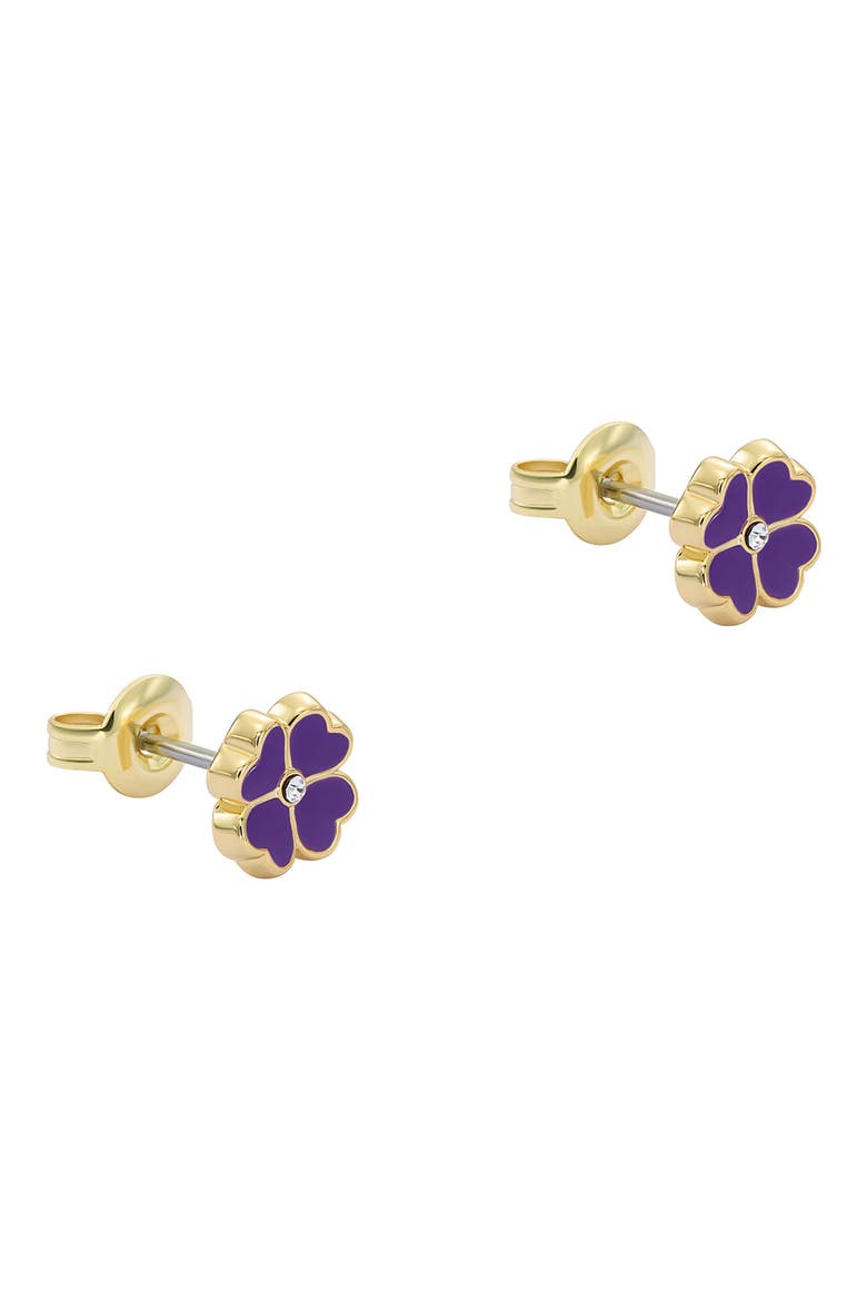 Freya Enamel Flower Stud Earrings, Alternate, color, GOLD TONE PURPLE CLEAR CRYSTAL