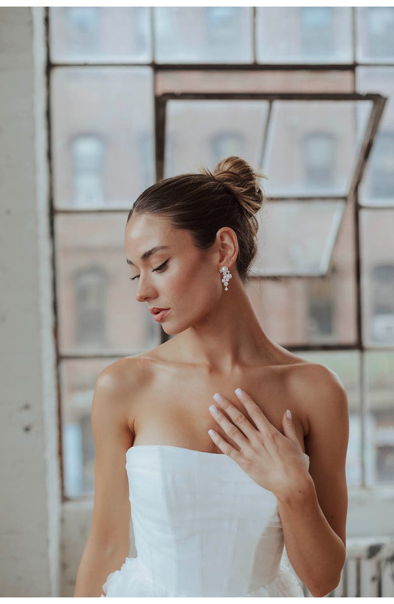 Untamed Petals Alexandra Pearl and Crystal Drop Earrings, Alternate, color, Silver