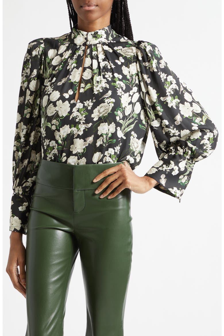 Marion Floral Print Pleated Top, Alternate, color, MORNINGSTAR FLORAL BLACK