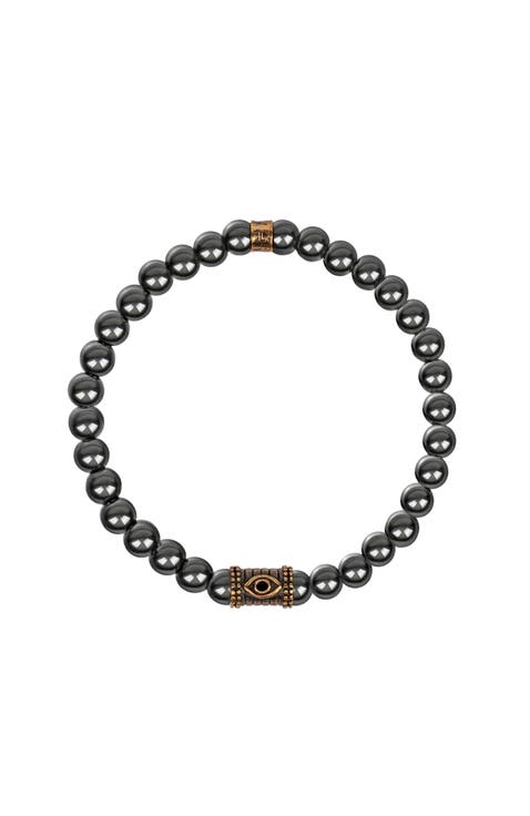 Men's Hematite Evil Eye Charm Beaded Bracelet Spiritual Fortress