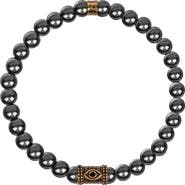 Karma and Luck Men's Hematite Evil Eye Charm Beaded Bracelet Spiritual Fortress