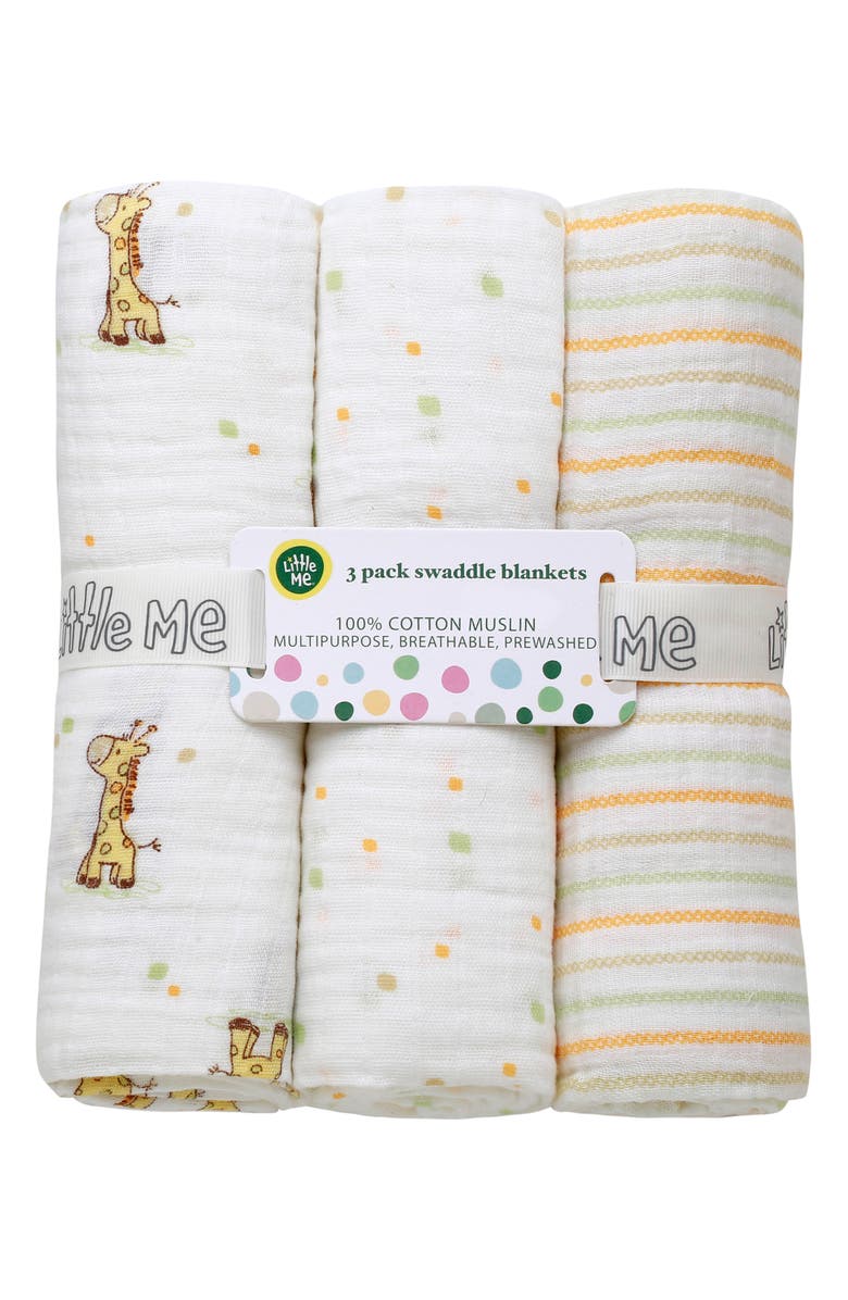 Little Me 3-Pack Cotton Muslin Swaddle Blankets, Alternate, color, White