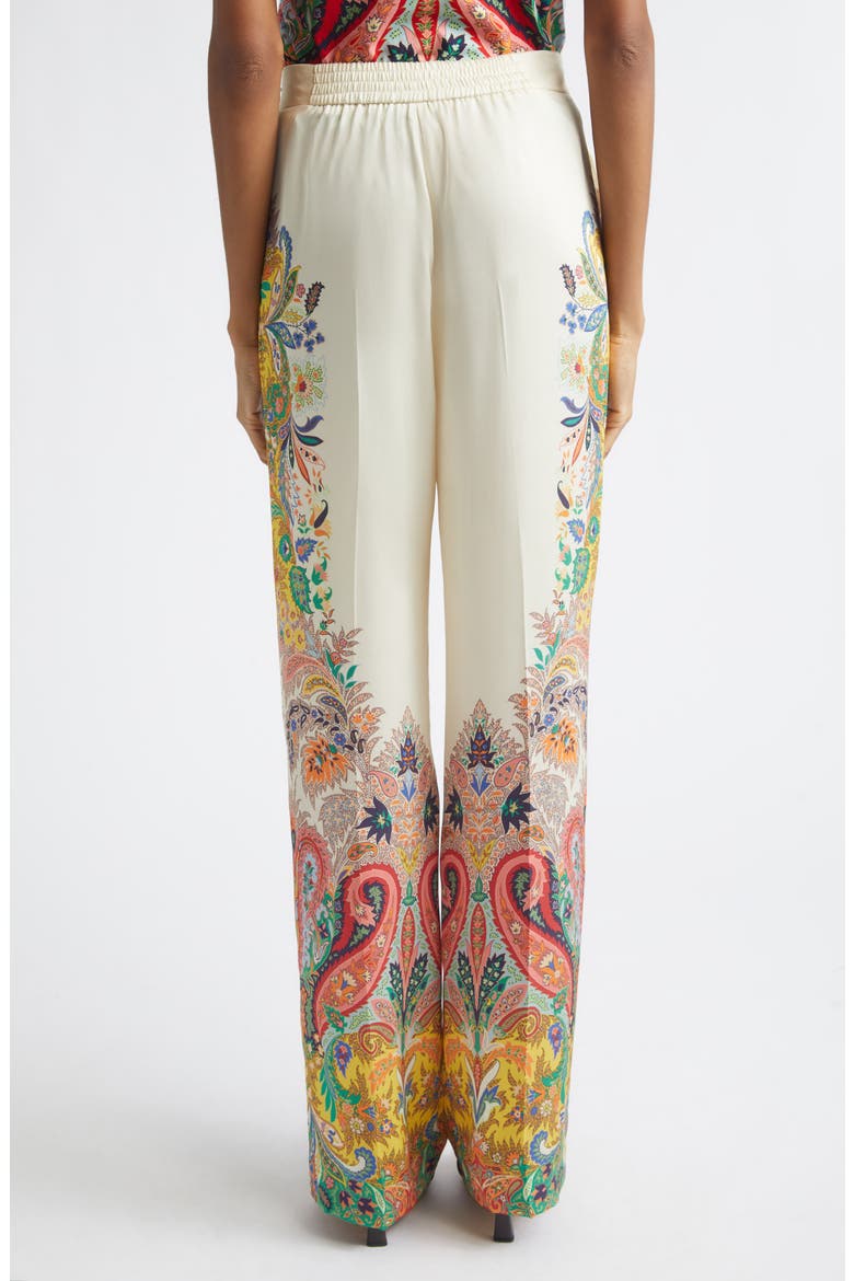 Placed Paisley Print Satin Pants, Alternate, color, PRINT ON WHITE BASE