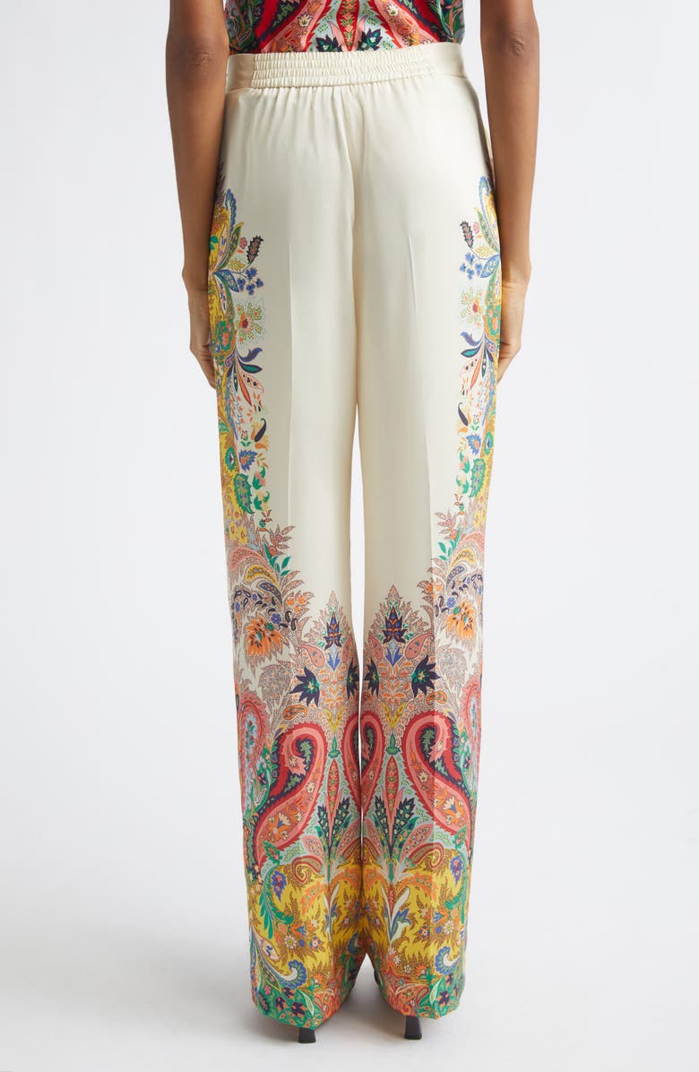 Etro Placed Paisley Print Satin Pants, Alternate, color, Print On White Base