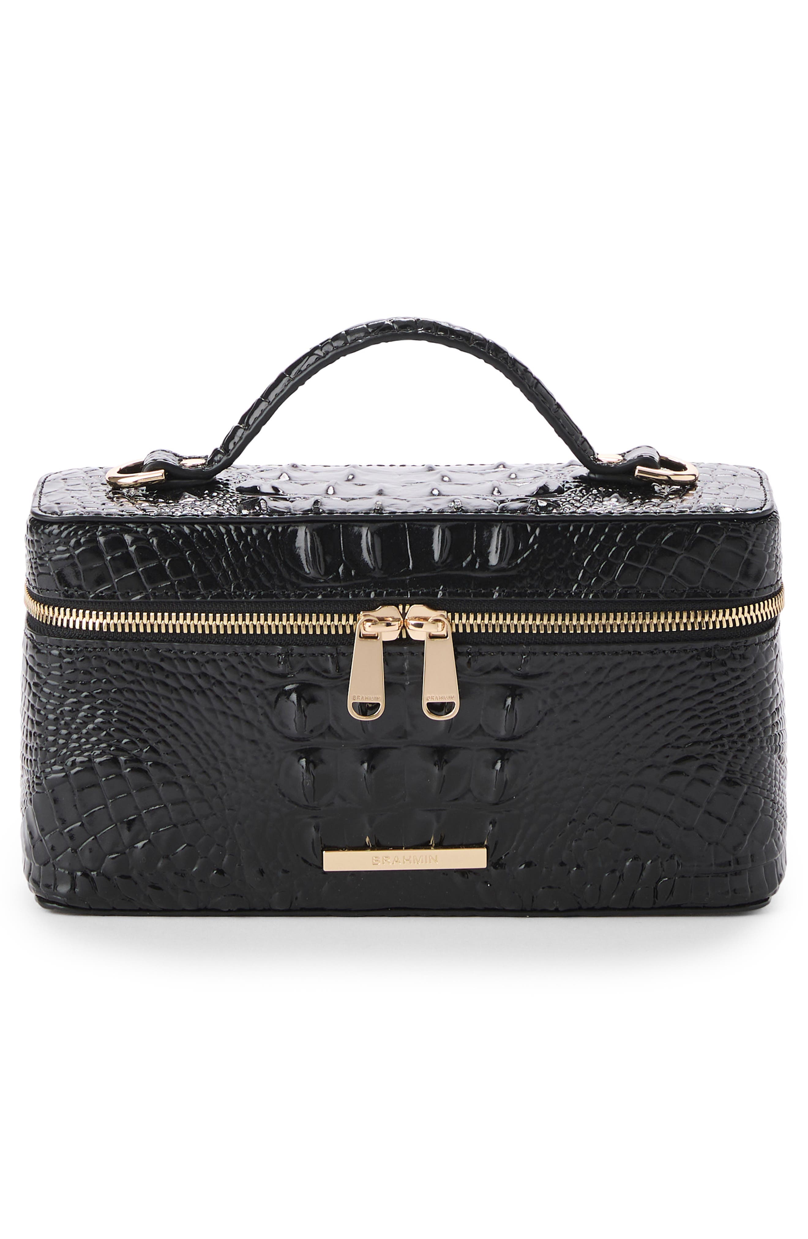 Charlene Croc Embossed Leather Crossbody Bag, Alternate, color, BLACK