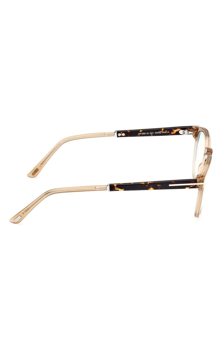 TOM FORD 49mm Round Blue Light Blocking Optical Glasses, Alternate, color, Beige / Palladium / T Logo