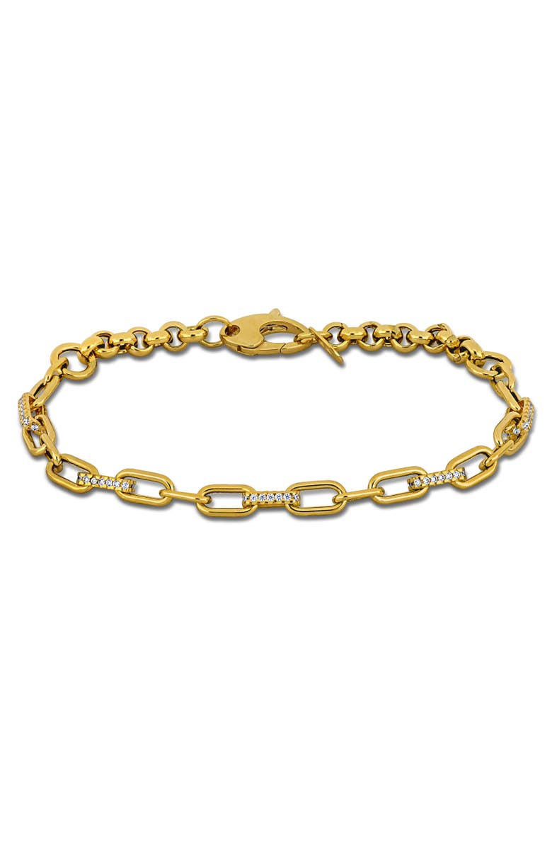 Julianna B. Cubic Zirconia Rolo Rectangle Link Bracelet 14k, Main, color, 14K Yellow Gold