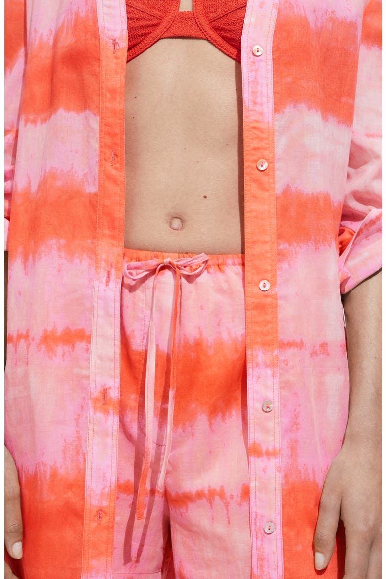 Tie Dye Long Sleeve Midi Shirtdress, Alternate, color, ORANGE
