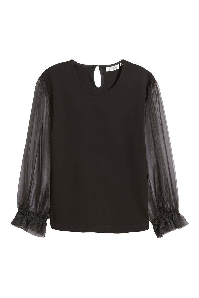 Madot Organza Sleeve Top, Alternate, color, BLACK