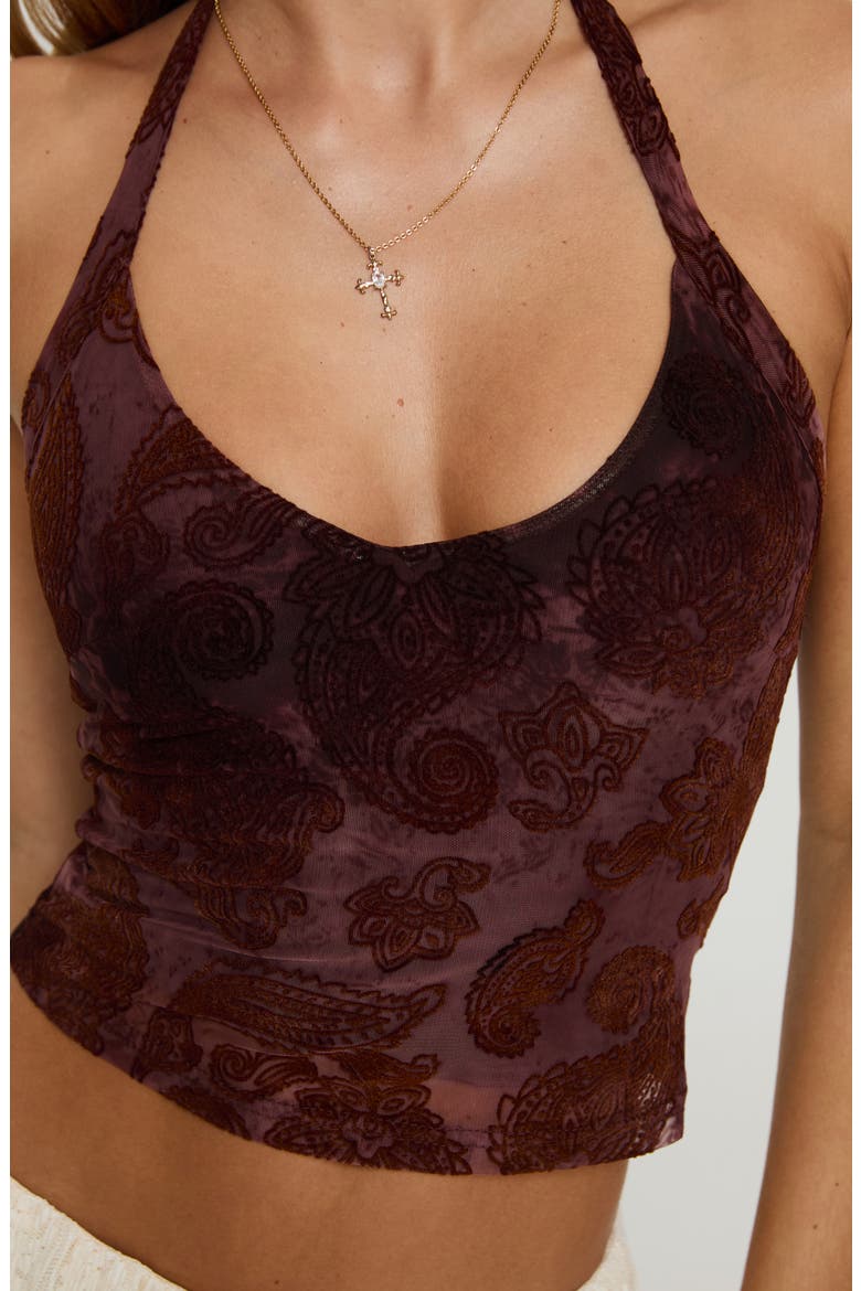 Zyraelyn Crop Halter Tank Top, Alternate, color, DARK RED