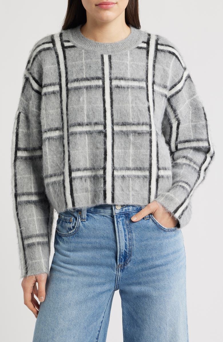 DELUC Jacob Plaid Jacquard Mock Neck Sweater, Main, color, Grey Melange
