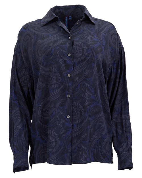 Lords Of Harlech Sophie Silk Oversized Shirt In Blue