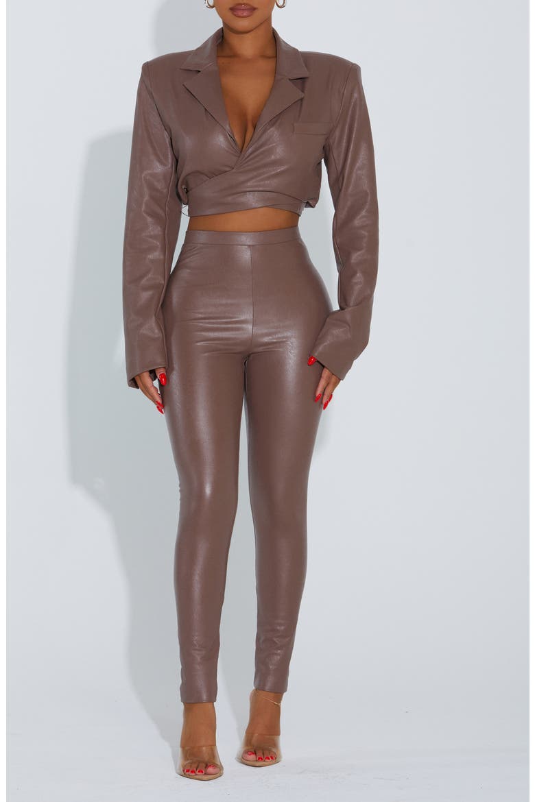 Good Crop Wrap Faux Leather Blazer, Alternate, color, TAUPE