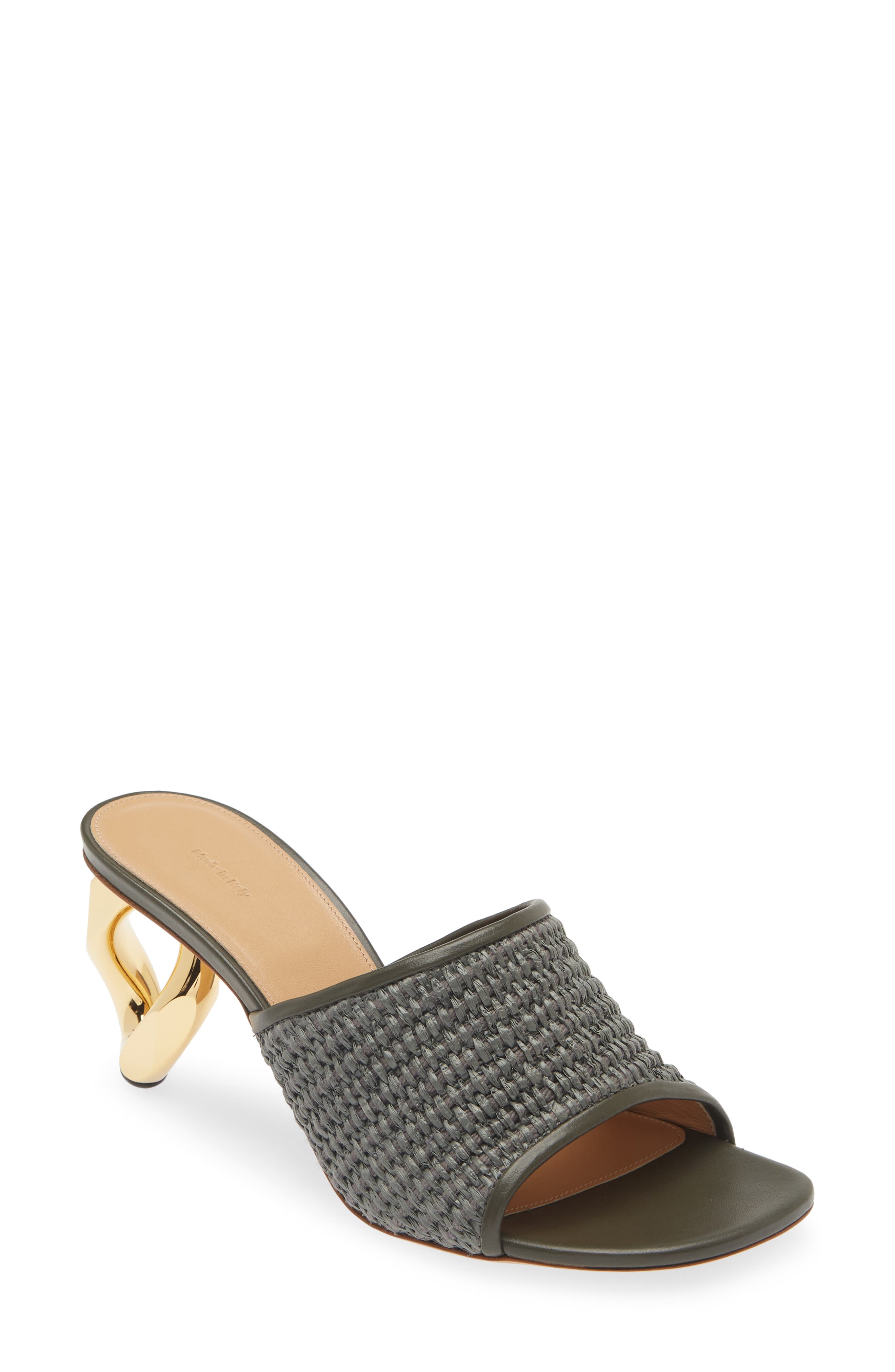 JW Anderson Chain Heel Raffia Slide Sandal, Main, color, 