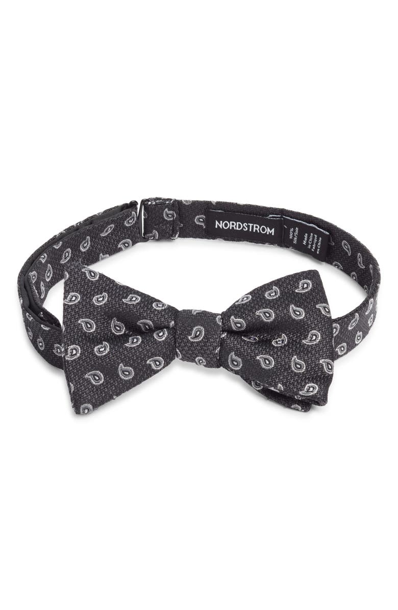 Nordstrom Paisley Jacquard Pre-Tied Silk Bow Tie, Main, color, Black