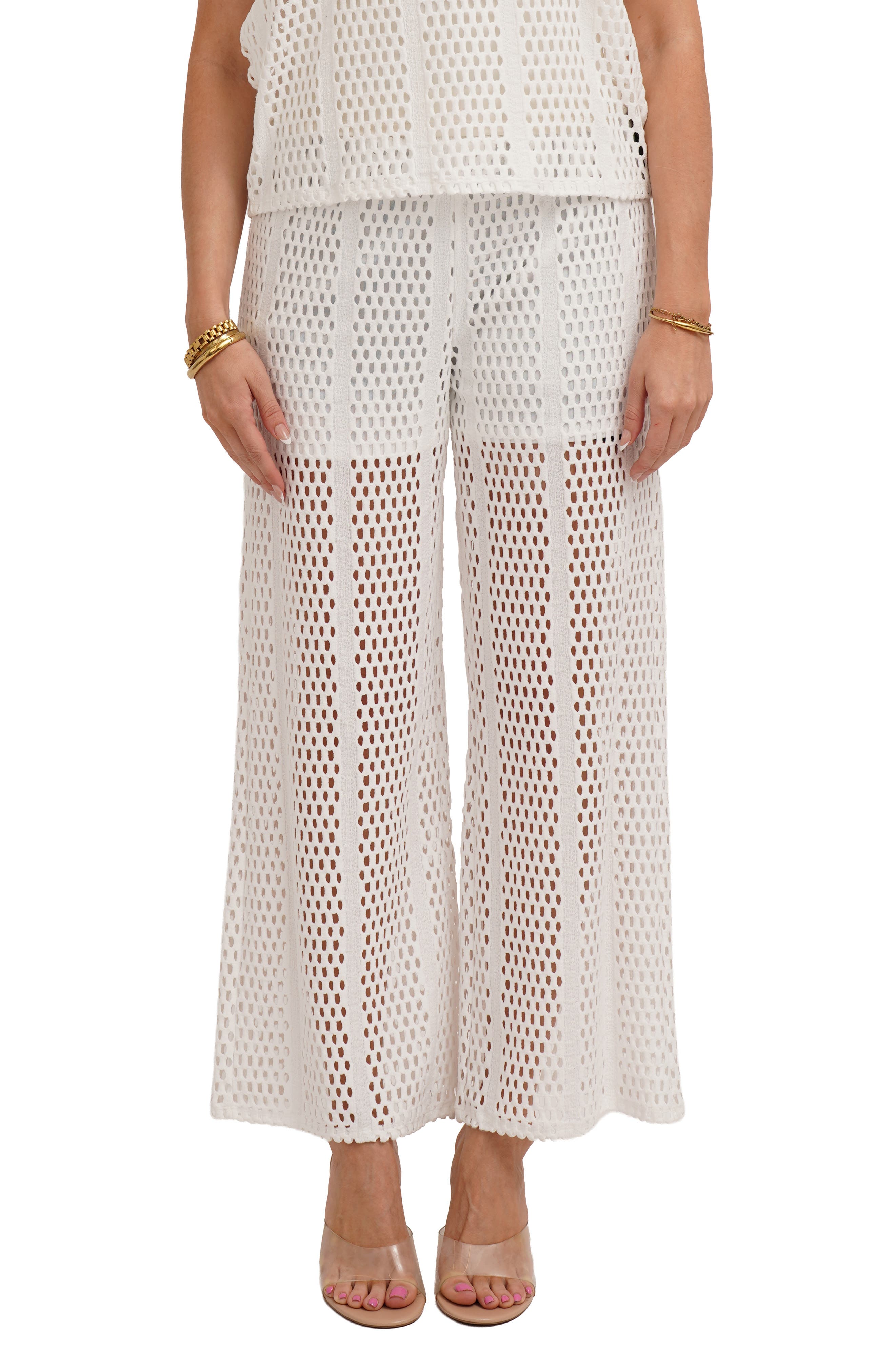 Open Stitch Wide Leg Pull On Pants
