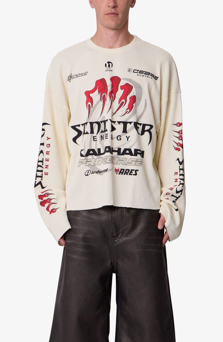 mnml Sinister Thermal Long Sleeve Cotton Graphic T-Shirt, Main, color, Off White