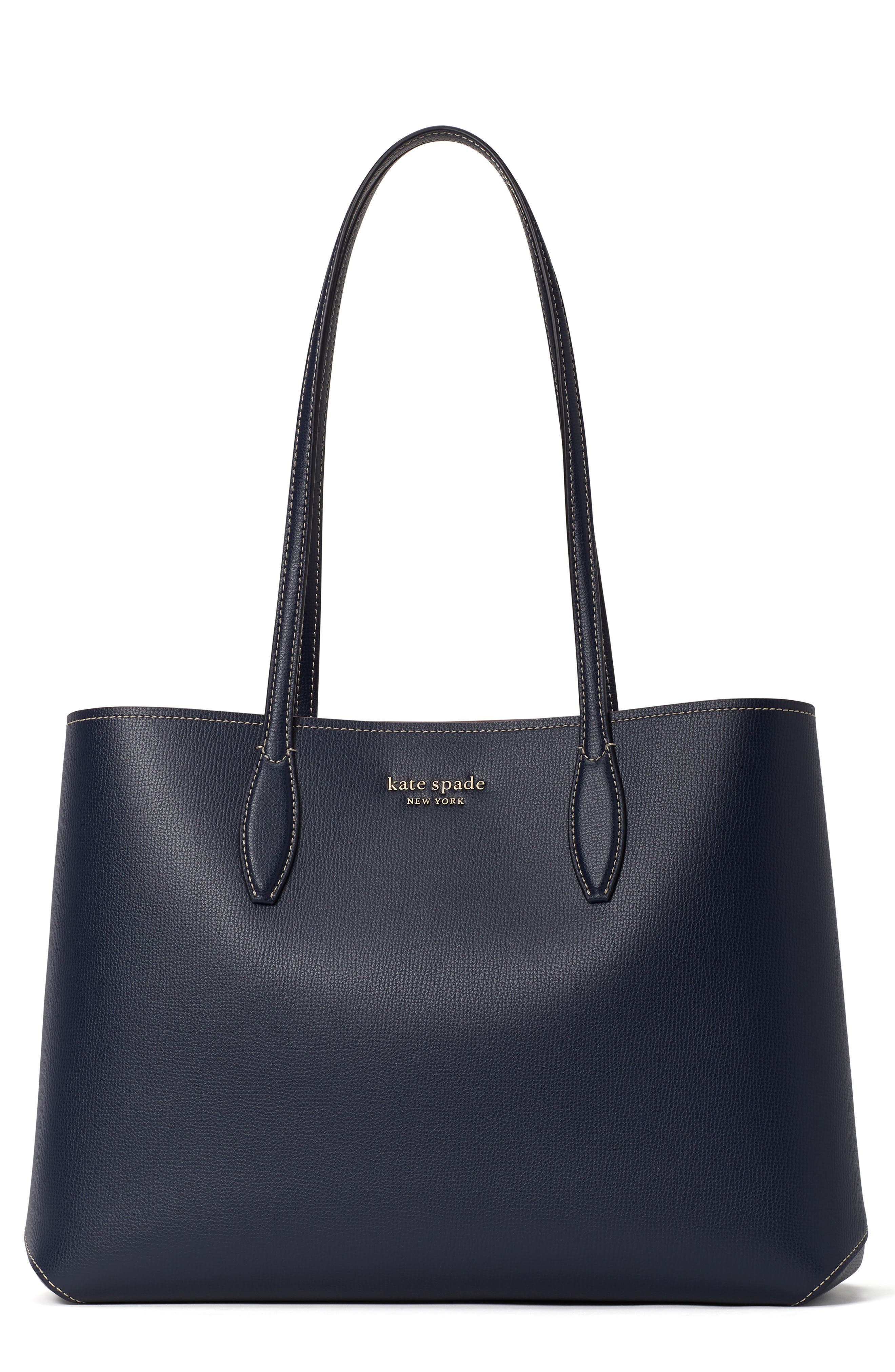 all day large leather tote, Main, color, BLAZER BLUE