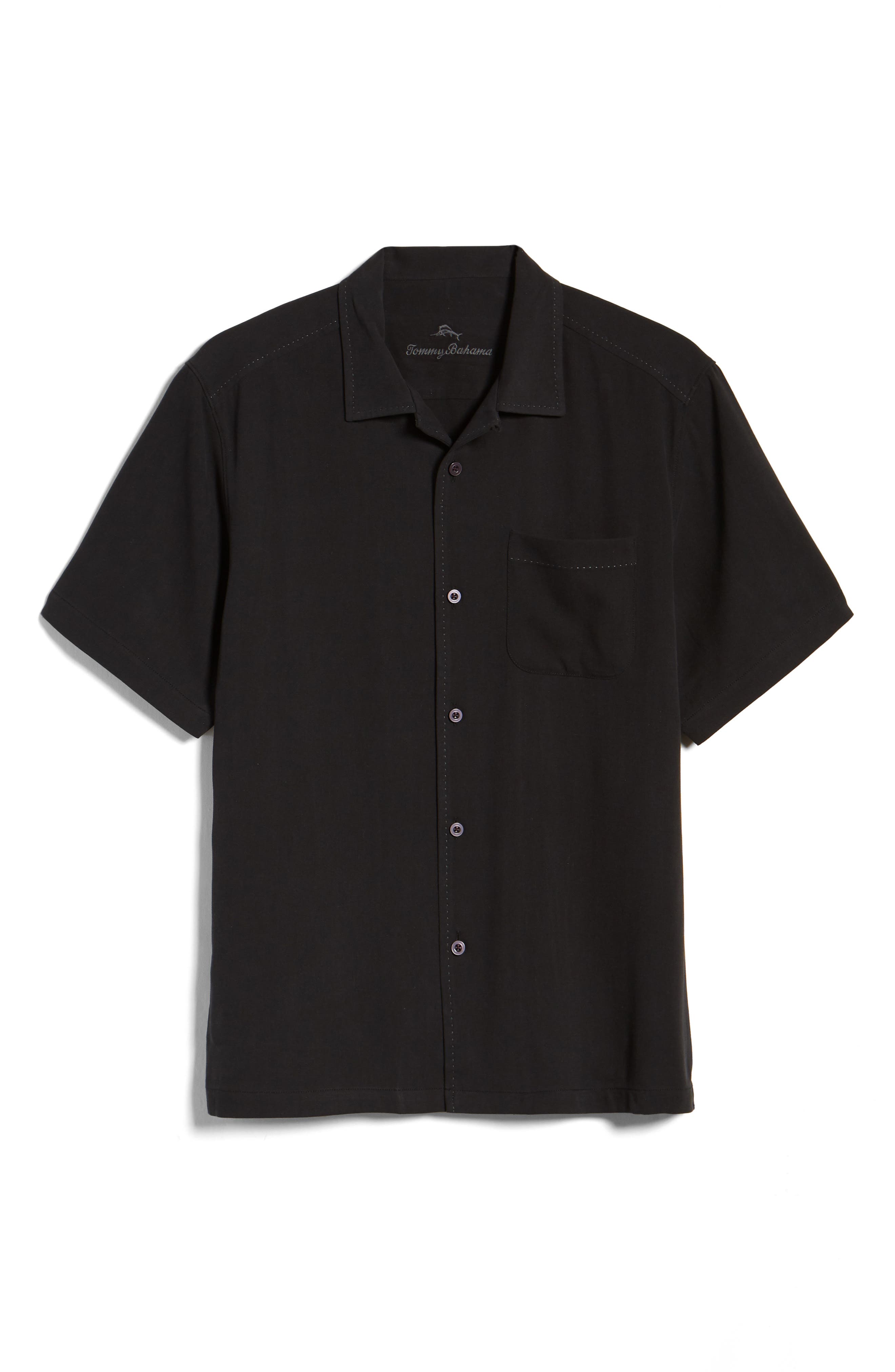 Tommy Bahama Herringbone Short Sleeve Silk Button-Up Camp Shirt