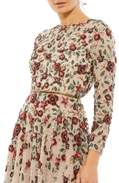 Mac Duggal Embellished High Neck Long Sleeve A Line Gown In Antique Rose