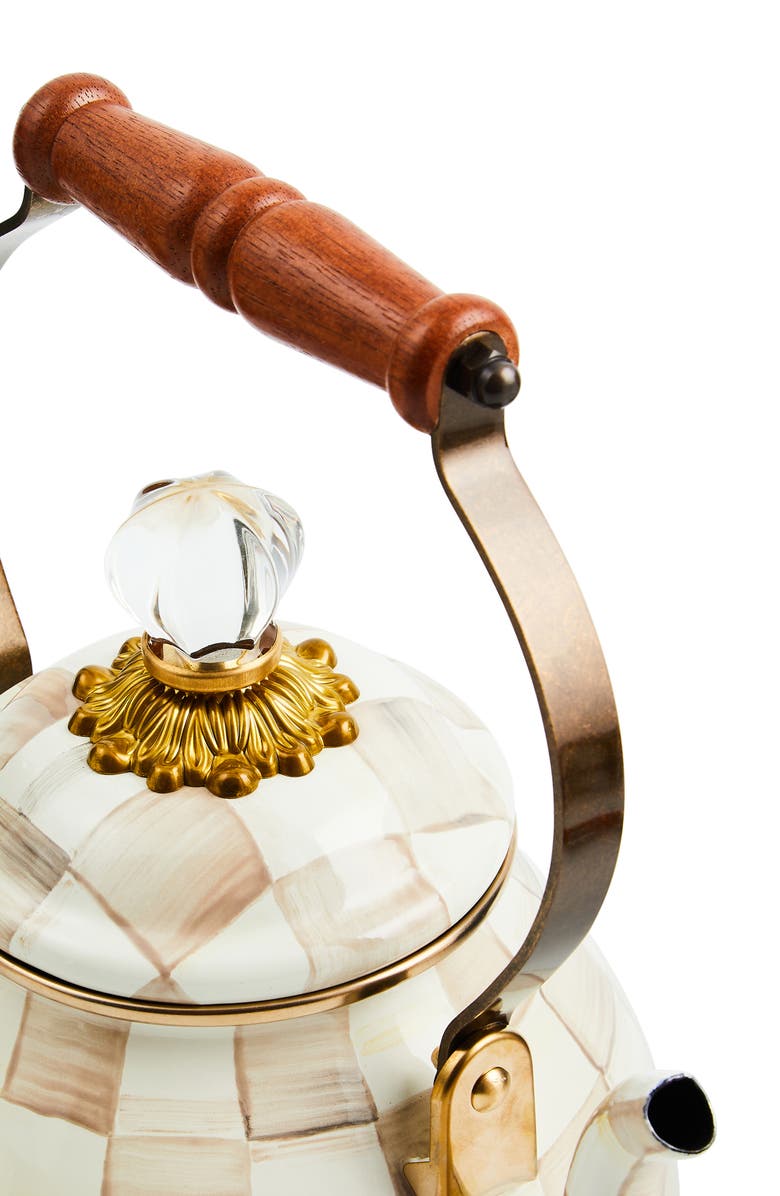 MACKENZIE CHILDS Mocha Check Enameled Steel 2-Quart Tea Kettle, Alternate, color, 