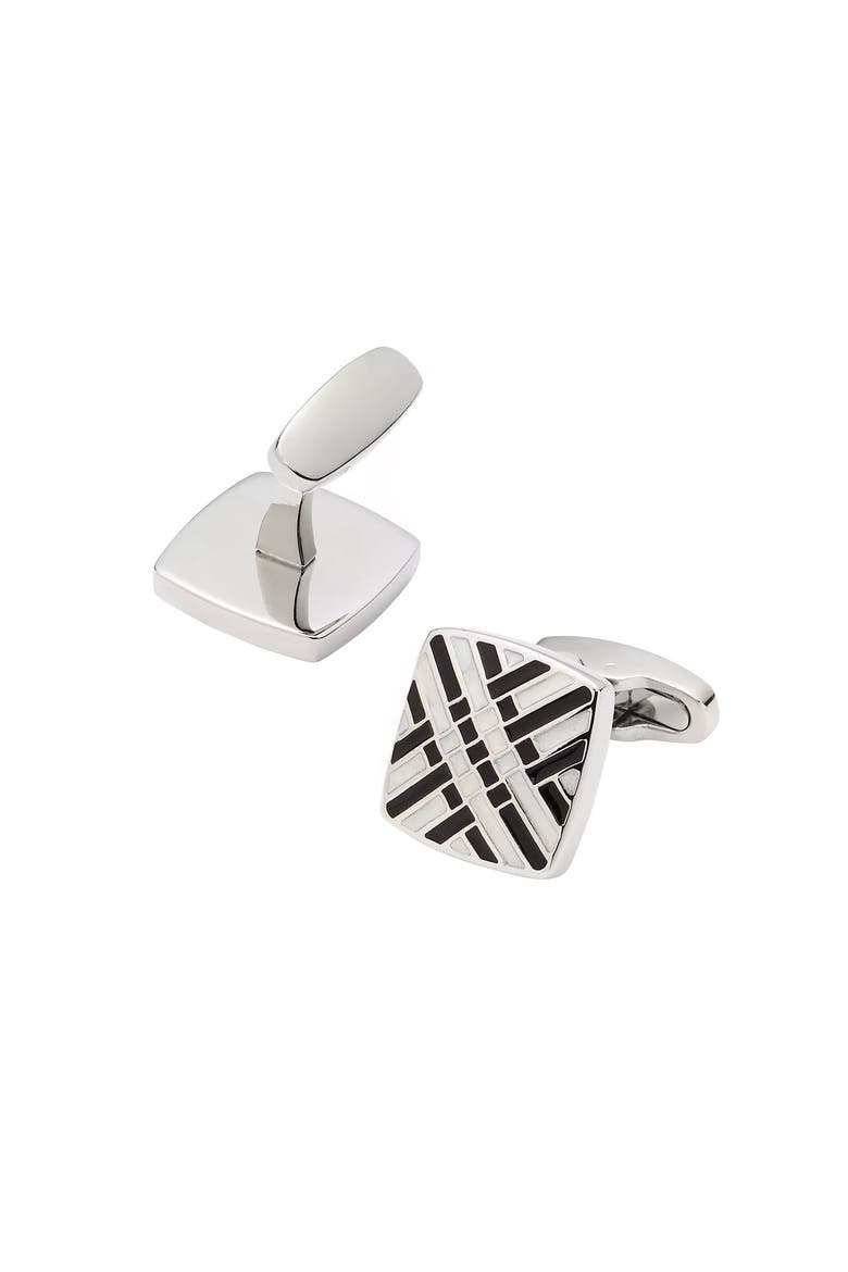 Black and White Soft Square Enamel Cufflinks, Alternate, color, Black