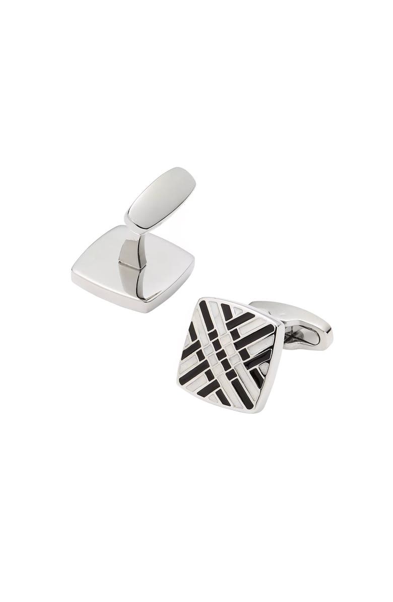 Link Up Black and White Soft Square Enamel Cufflinks, Alternate, color, Black