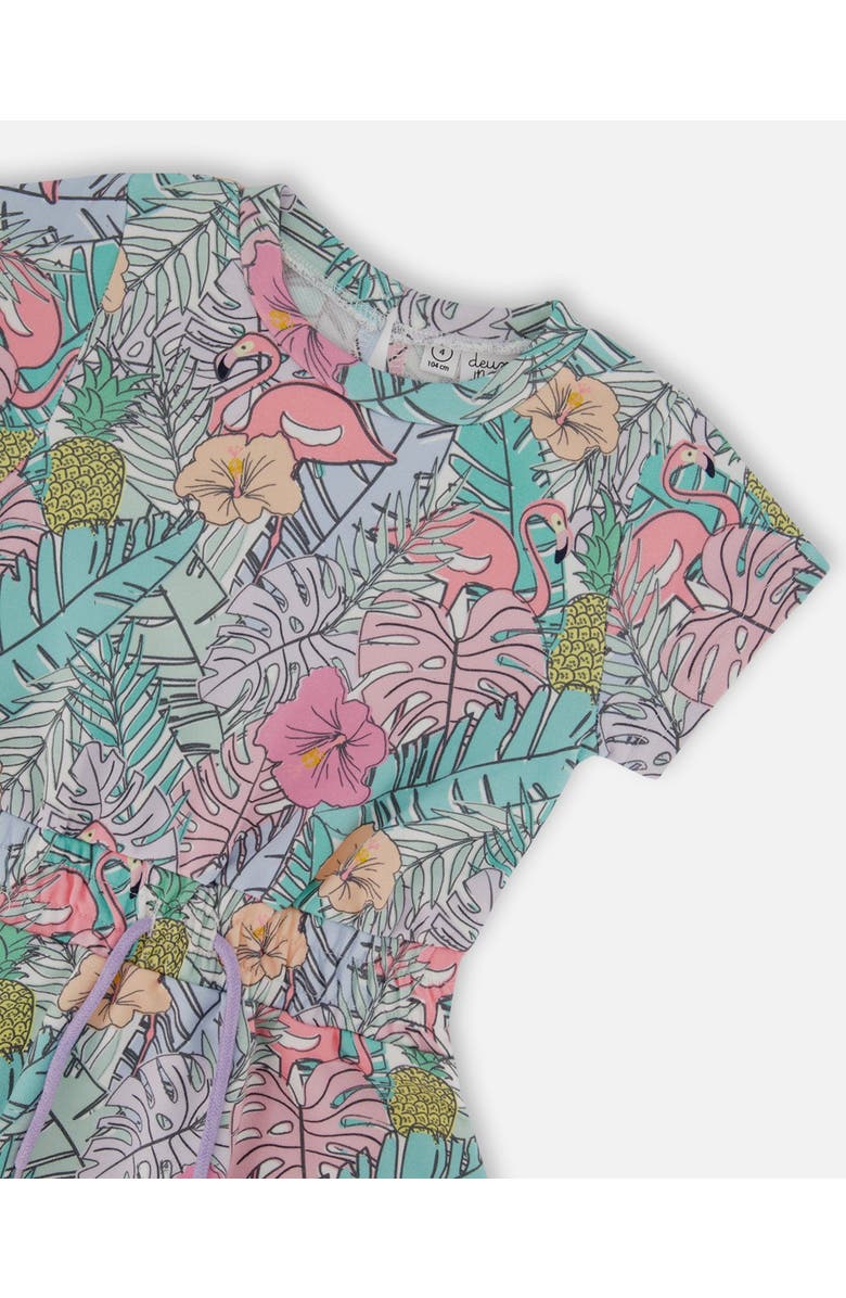 Deux par Deux Little Girl's Printed French Terry Dress Lilac Tropical And Pink Flamingos, Alternate, color, 