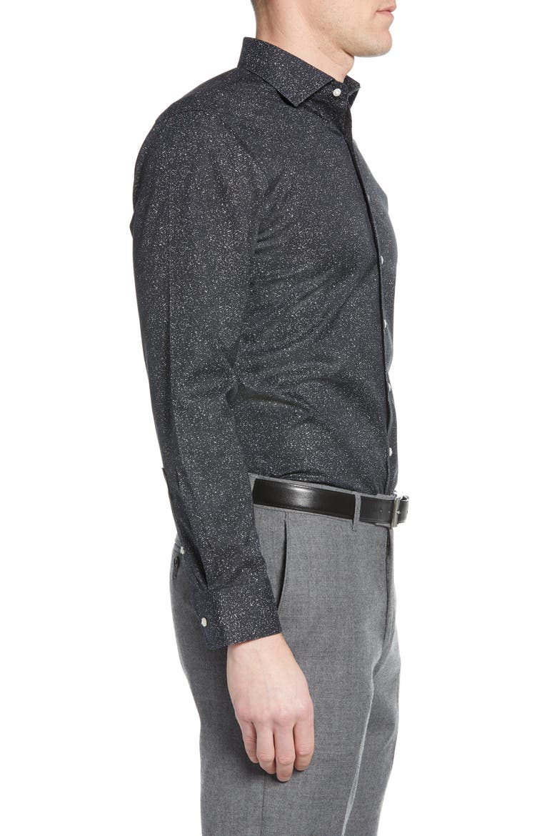 Trim Fit Non-Iron Dress Shirt, Alternate, color, BLACK GREY GLITCH STATIC