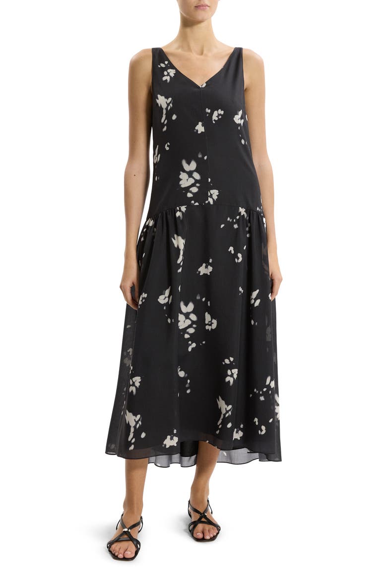 Floral Sleeveless Drop Waist Dress, Main, color, BLACK MULTI