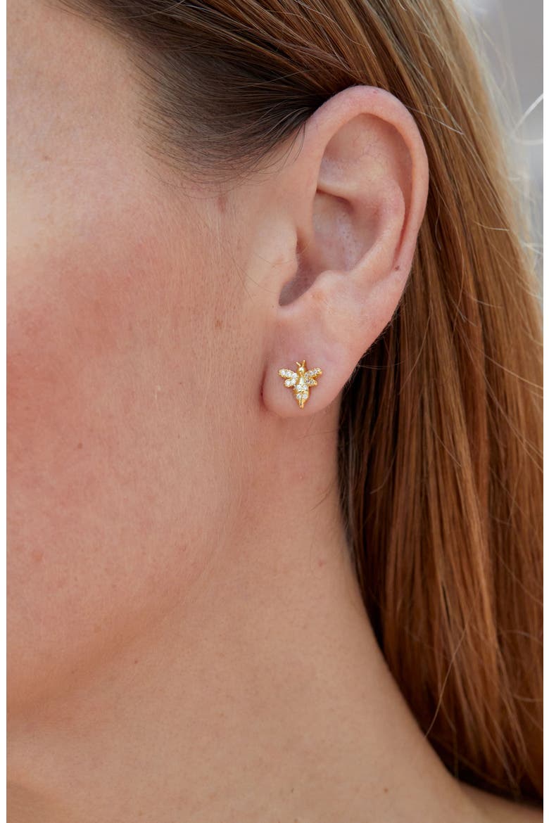 CZ Mini Bee Stud Earrings, Alternate, color, GOLD