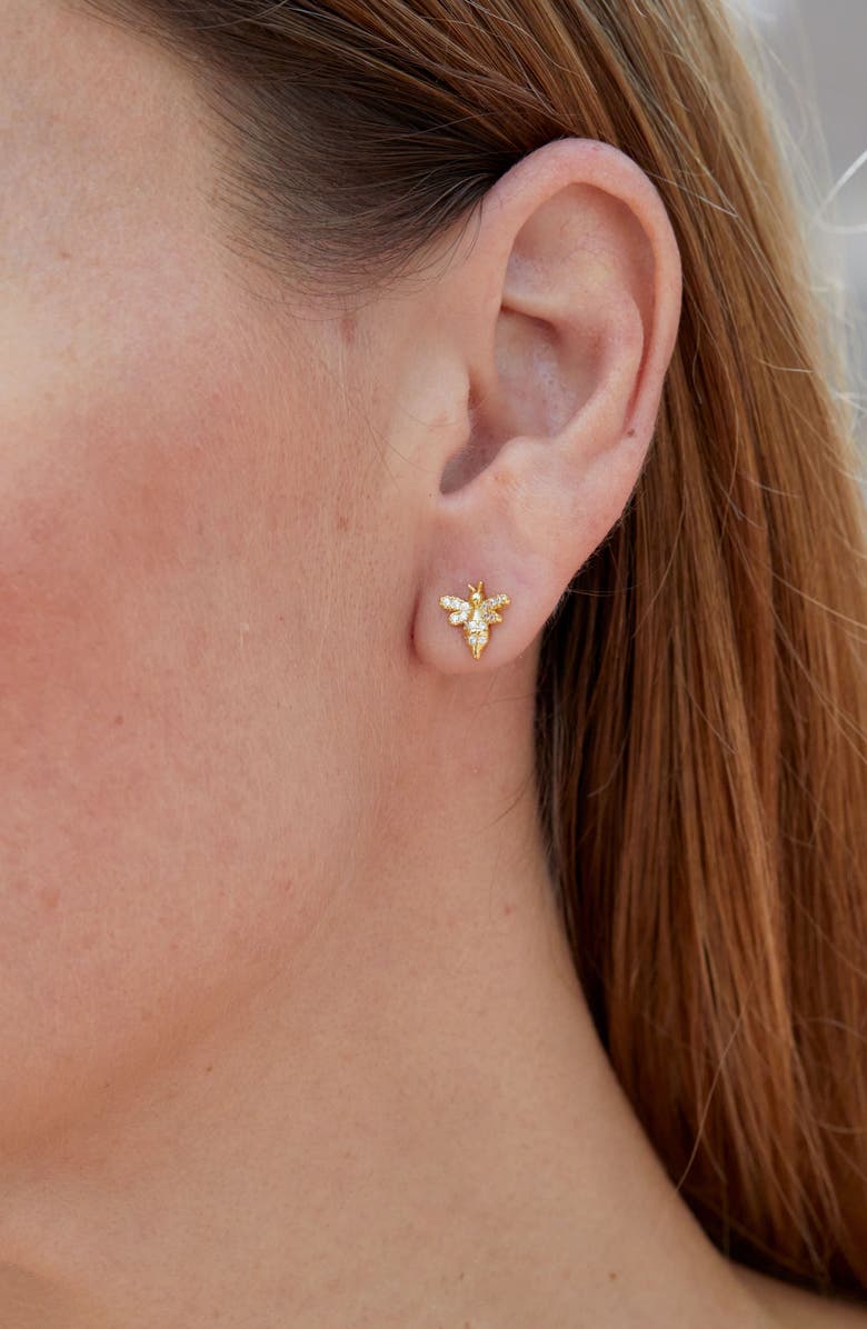 SAVVY CIE JEWELS CZ Mini Bee Stud Earrings, Alternate, color, Gold