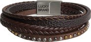 Lucky Brand Stainless Steel and PU Leather Bracelet for Men, Multistrand - 8.5''