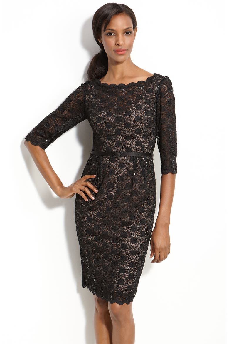 Lace Sheath Dress, Main, color, BLACK