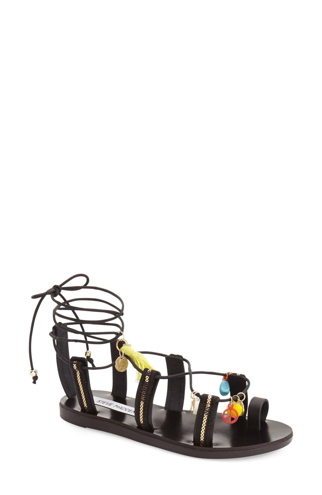 'Cailin' Charm Ghillie Sandal, Main, color, BLACK MULTI
