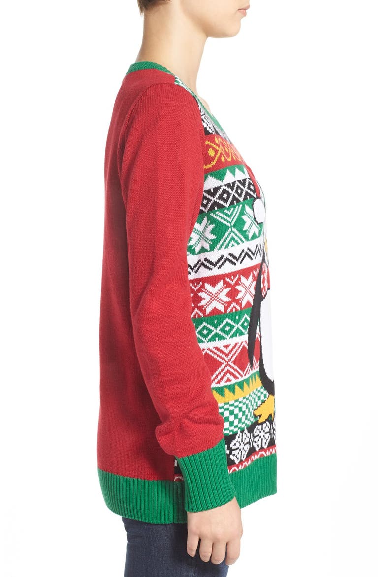 'Penguin' Light-Up Fair Isle Knit Sweater, Alternate, color, CAYENNE