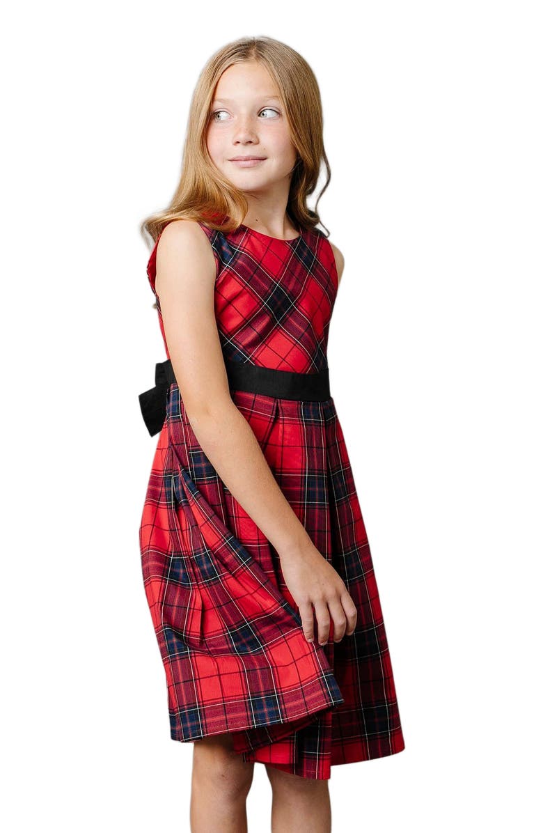 Hope & Henry Girls' Pleated Party Dress, Kids, Alternate, color, Red Holiday Plaid