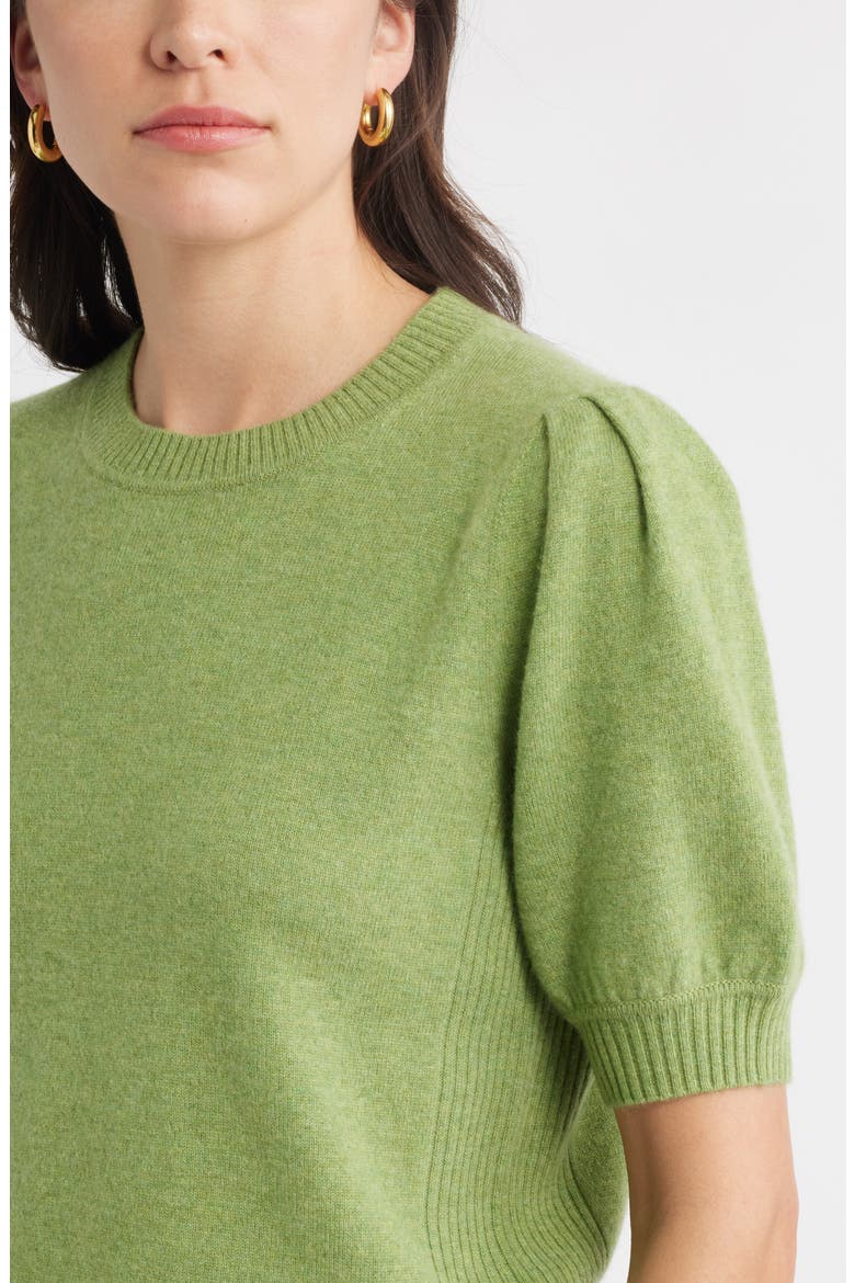 Puff Sleeve Wool & Cashmere Sweater, Alternate, color, OLIVE EPSOM