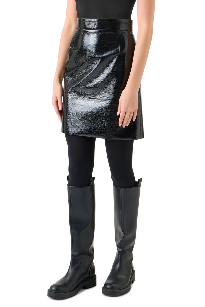 Crinkled Lacquer Miniskirt, Alternate, color, BLACK