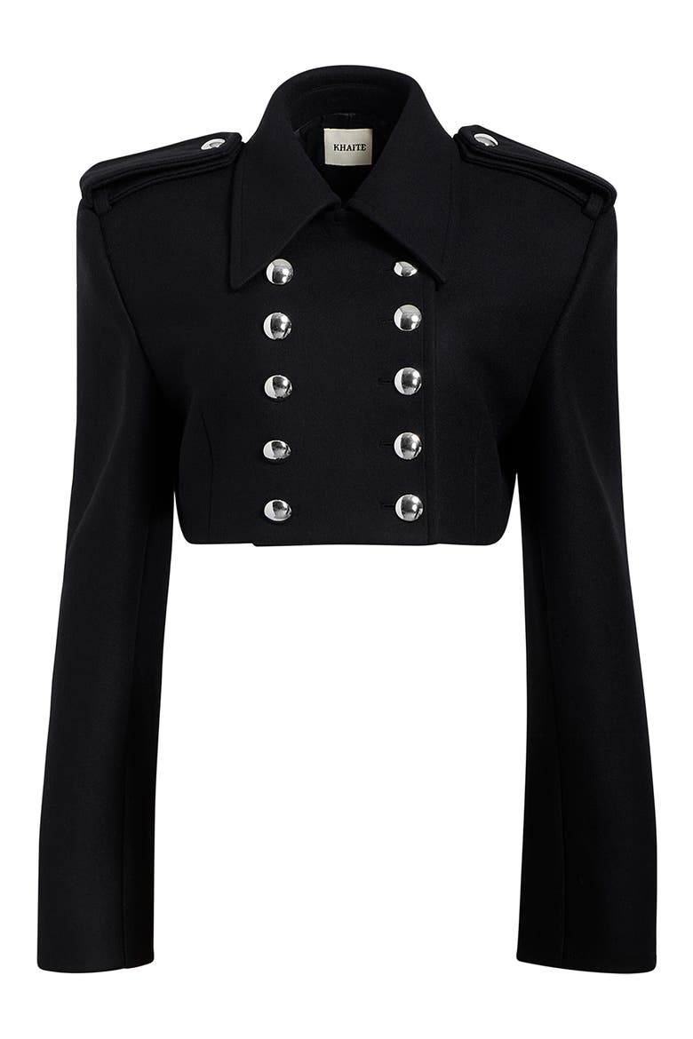 Leara Double Breasted Crop Melton Wool Blend Jacket, Alternate, color, BLACK